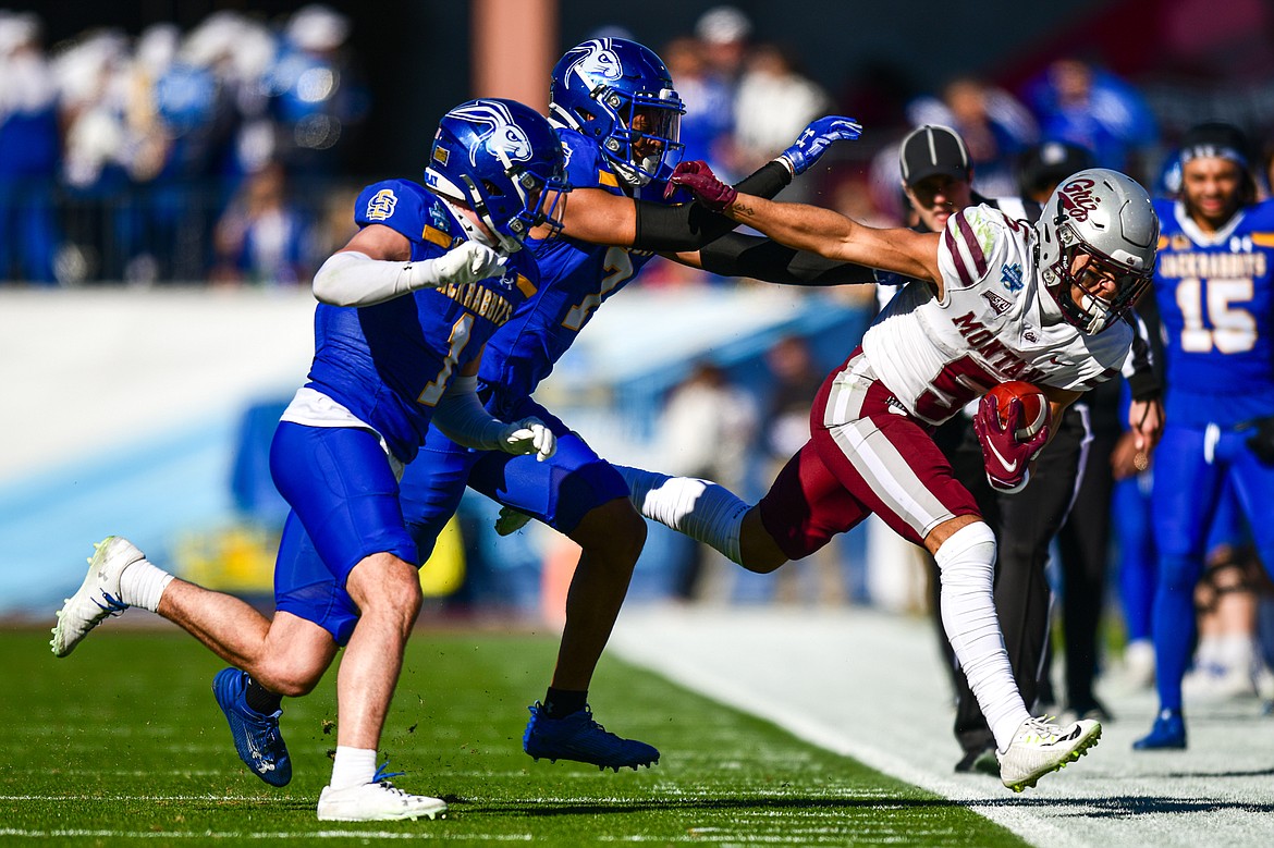 Grizzlies wide receiver Junior Bergen (5) runs after a reception in the second quarter against South Dakota State in the FCS National Championship at Toyota Stadium in Frisco, Texas on Sunday, Jan. 7. (Casey Kreider/Daily Inter Lake)