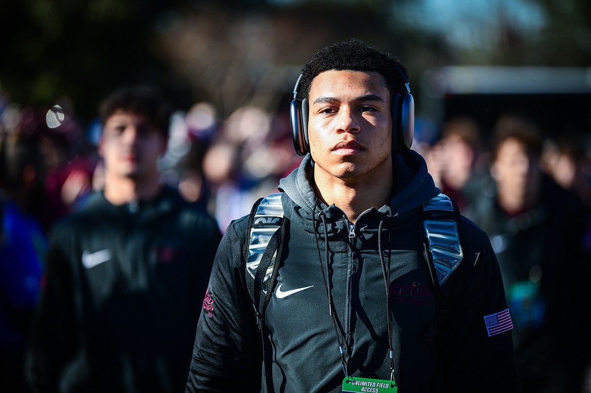 Montana wide receiver and returner Junior Bergen enters the stadium with the Griz before the FCS National Championship against the South Dakota State Jackrabbits at Toyota Stadium in Frisco, Texas on Sunday, Jan. 7. (Casey Kreider/Daily Inter Lake)