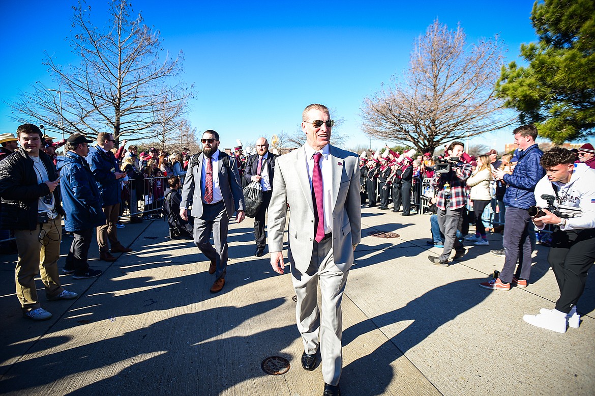 Montana head coach Bobby Hauck enters the stadium before the FCS National Championship against the South Dakota State Jackrabbits at Toyota Stadium in Frisco, Texas on Sunday, Jan. 7. (Casey Kreider/Daily Inter Lake)