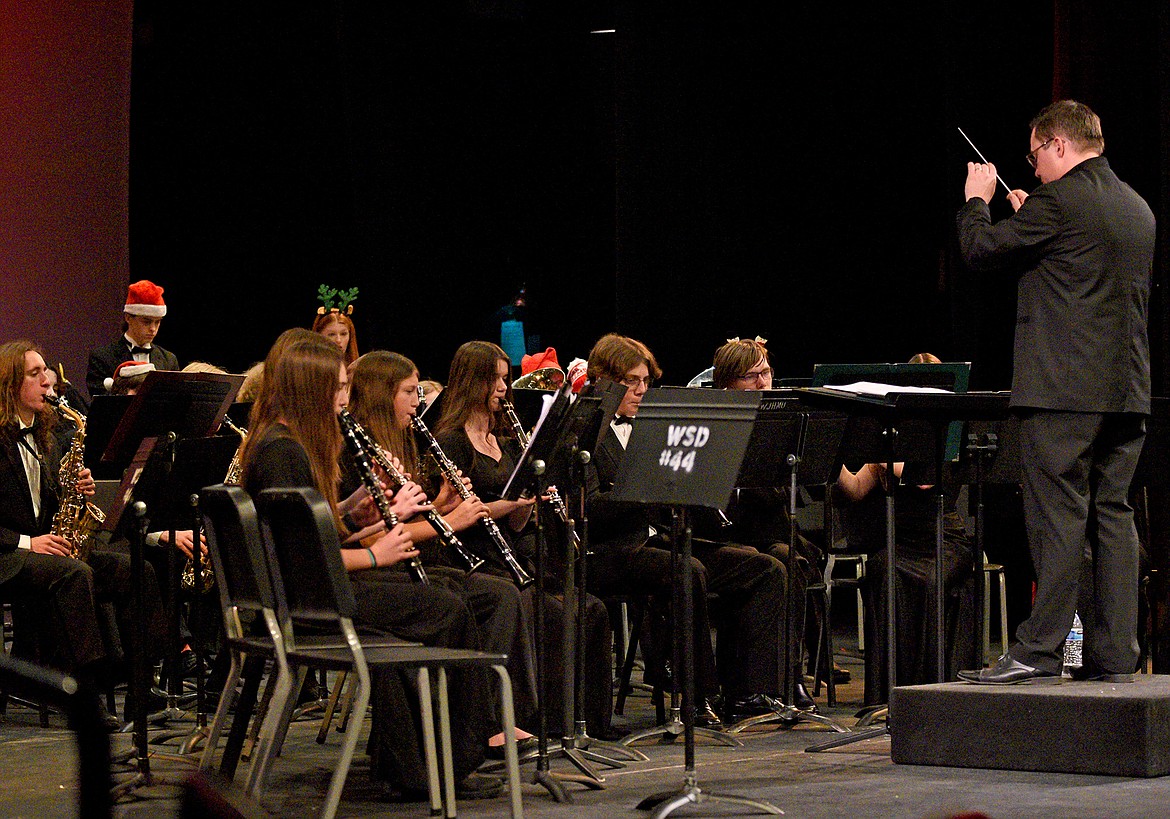 Whitefish High School band students perform during the combined middle and high school's winter band concert in December. (Whitney England/Whitefish Pilot)