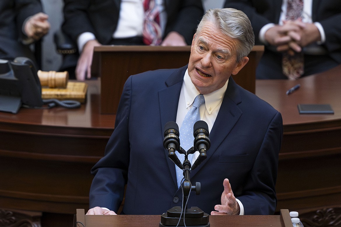 Gov. Brad Little provides his vision for the 2024 Idaho Legislative session during his State of the State address, Monday, Jan. 8, 2024, at the Statehouse in Boise.