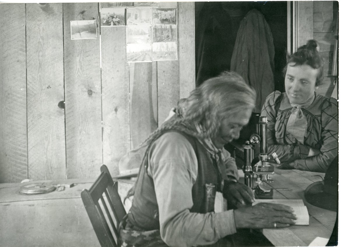 Chief Michelle, of the Pend d'Oreille on the Flathead Reservation, at the Flathead Lake Biological Station around 1906. (Photo courtesy of Northwest Montana History Muesum)