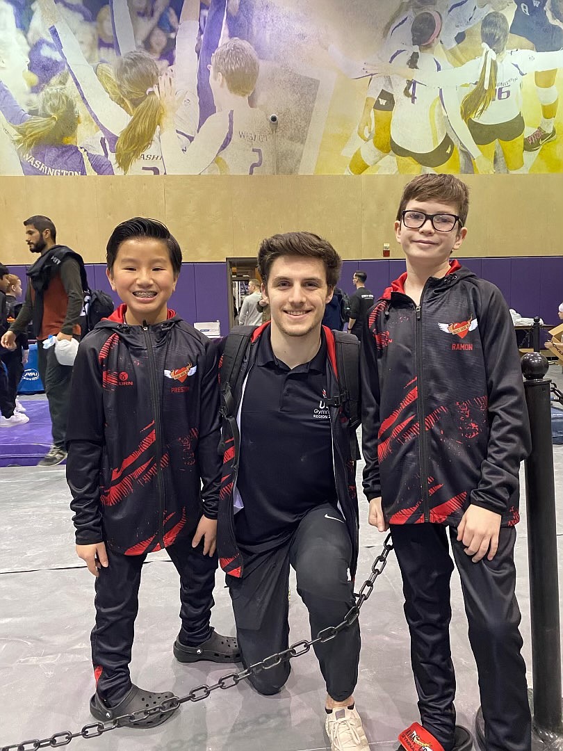 Courtesy photo
Avant Coeur Gymnastics Level 4 Boys at the Washington Open in Seattle. From left are Preston Pool, coach Matt Auerbach and Ray Brown.