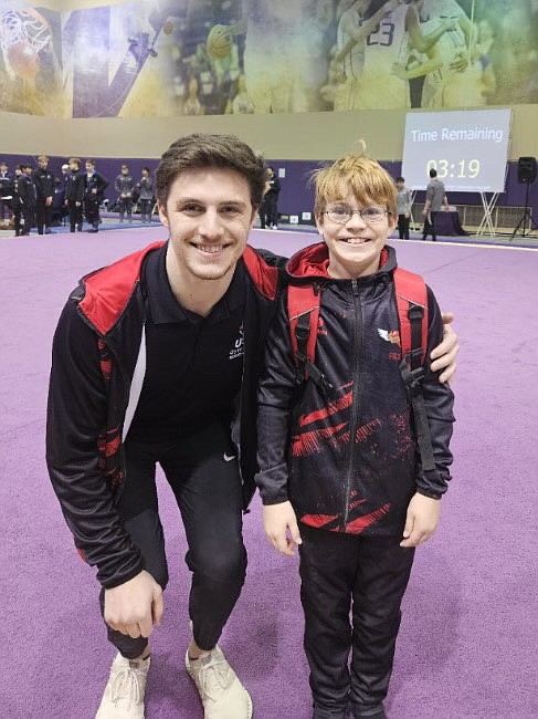 Courtesy photo
Avant Coeur Gymnastics Level 5 Paxton Wengeler with coach Matt Auerbach in Seattle at the Washington Open.