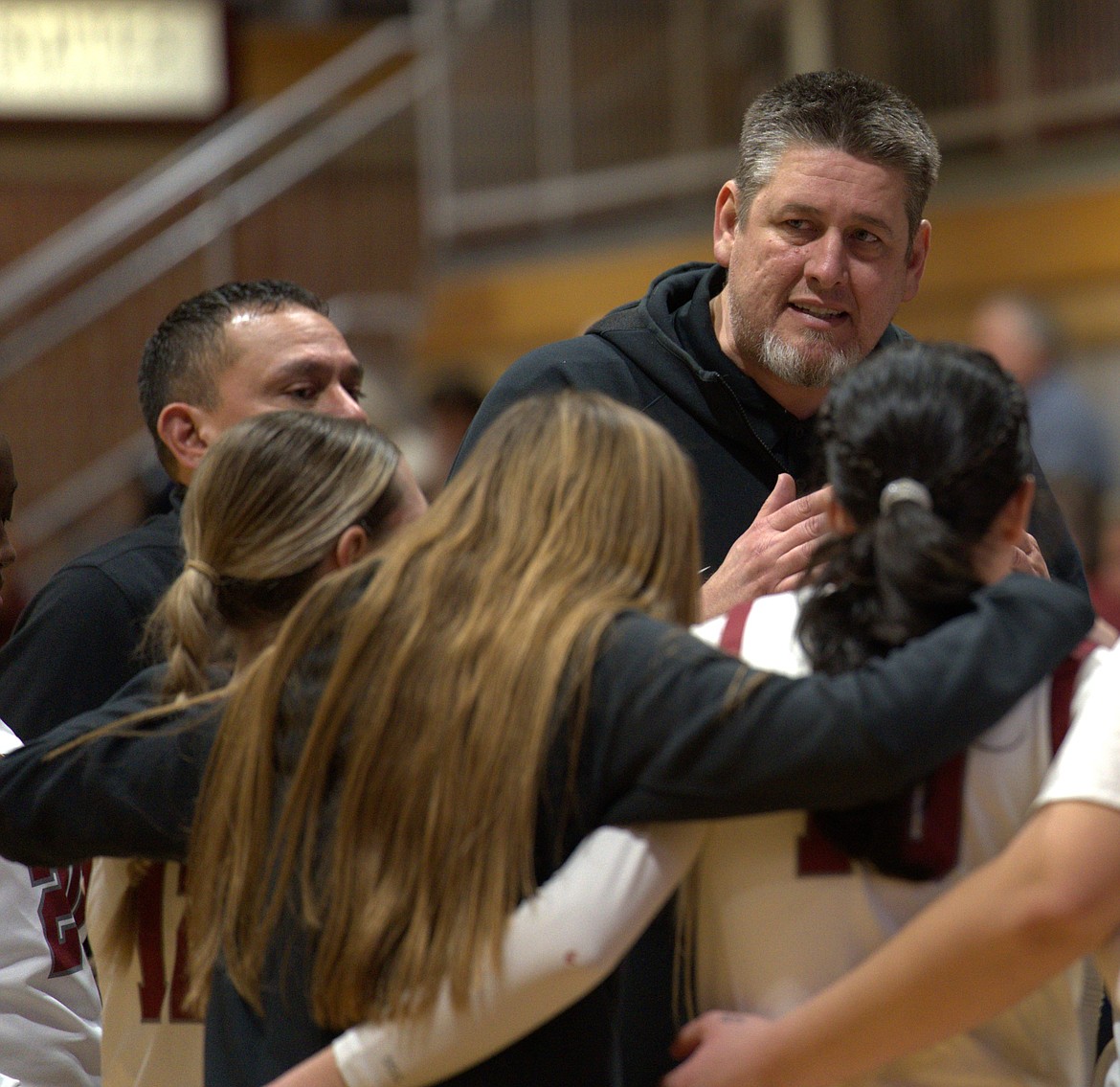 NORTH IDAHO COLLEGE ATHLETICS
North Idaho College women's basketball coach Nathan Covill talks to his team during a 2023 game against Big Bend at Rolly Williams Court.