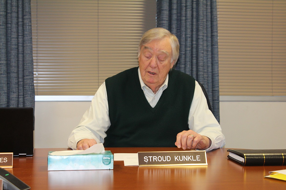 Port of Moses Lake Commissioner Stroud Kunkle takes the oath of office during the commission’s meeting Monday.