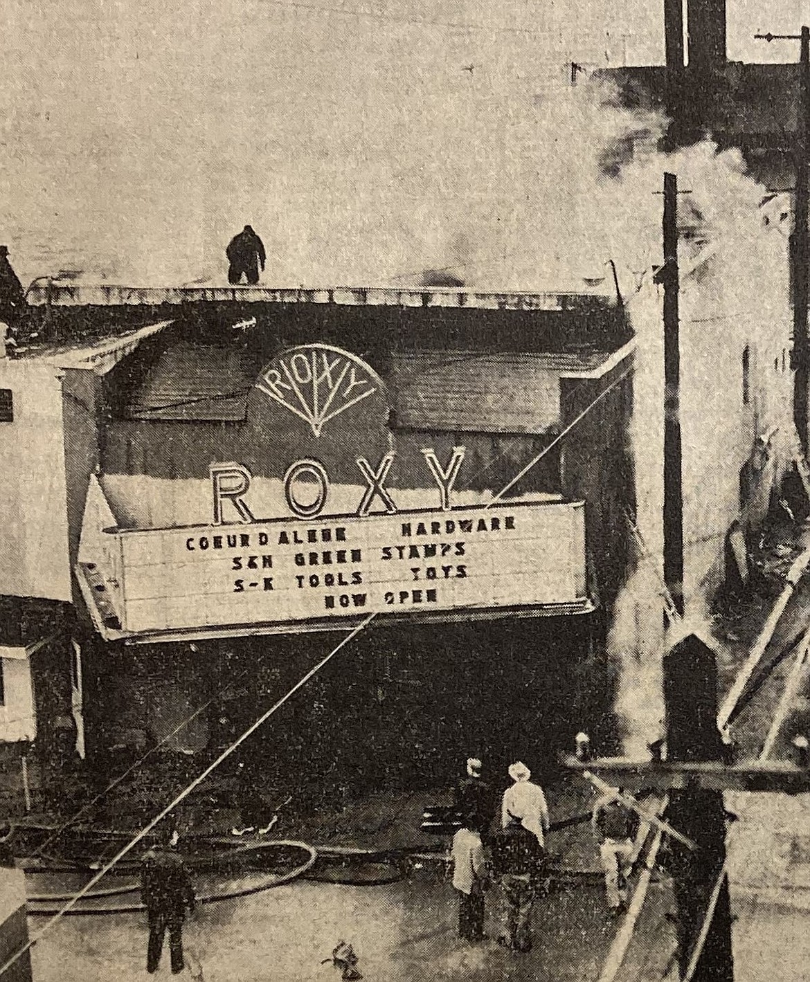 The marquee of the old Roxy theater helped save four lives.