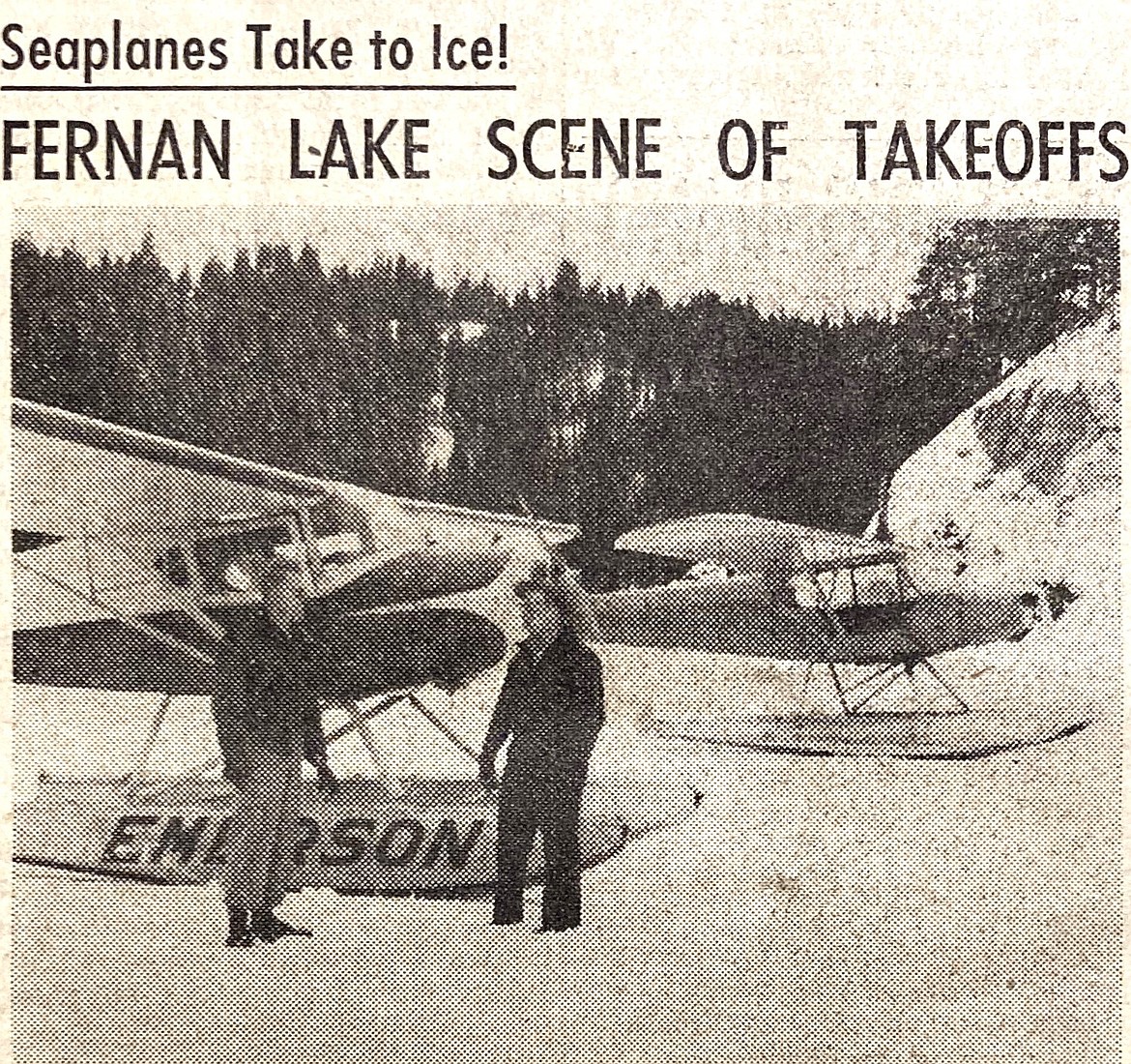 Seaplane pilots Tom Emerson, left, and Bill Brooks hobnob after landing on Fernan Lake.