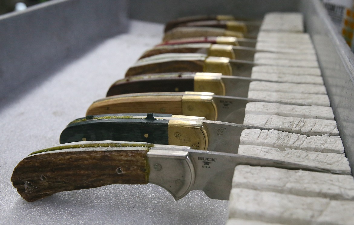 Products are made with a variety of wood and antler handles at Buck Knives in Post Falls.