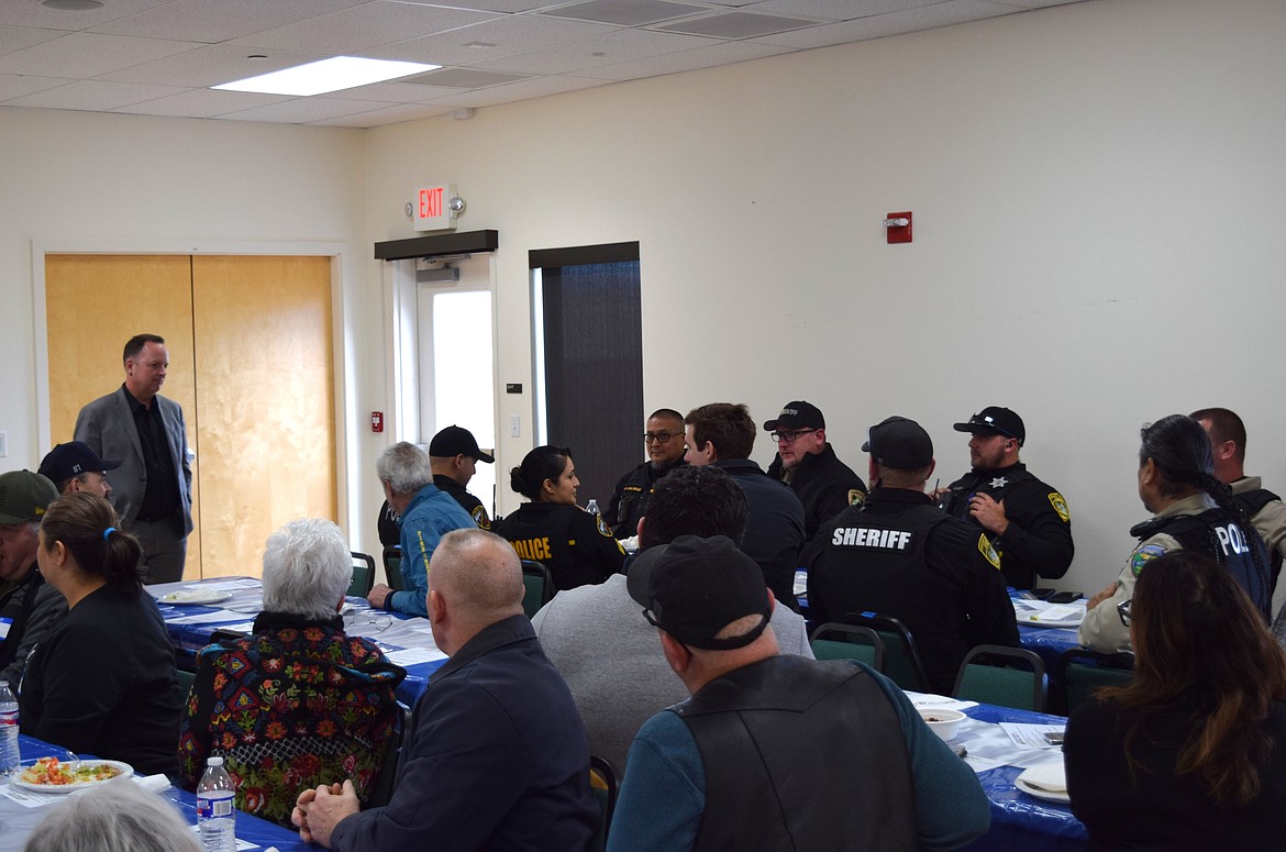 Law Enforcement officers from Mattawa and the surrounding area of South Grant County introduce themselves during the National Law Enforcement Appreciation Day Luncheon at the Wanapum Heritage Center Tuesday.