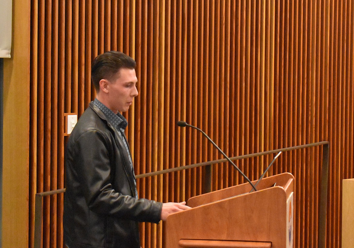 Amazing Food Trucks co-owner Cedric Eklund addresses the Moses Lake City Council Tuesday evening. Eklund and his business partner, Amy Dalluge, expressed frustration regarding permitting for businesses in the city.