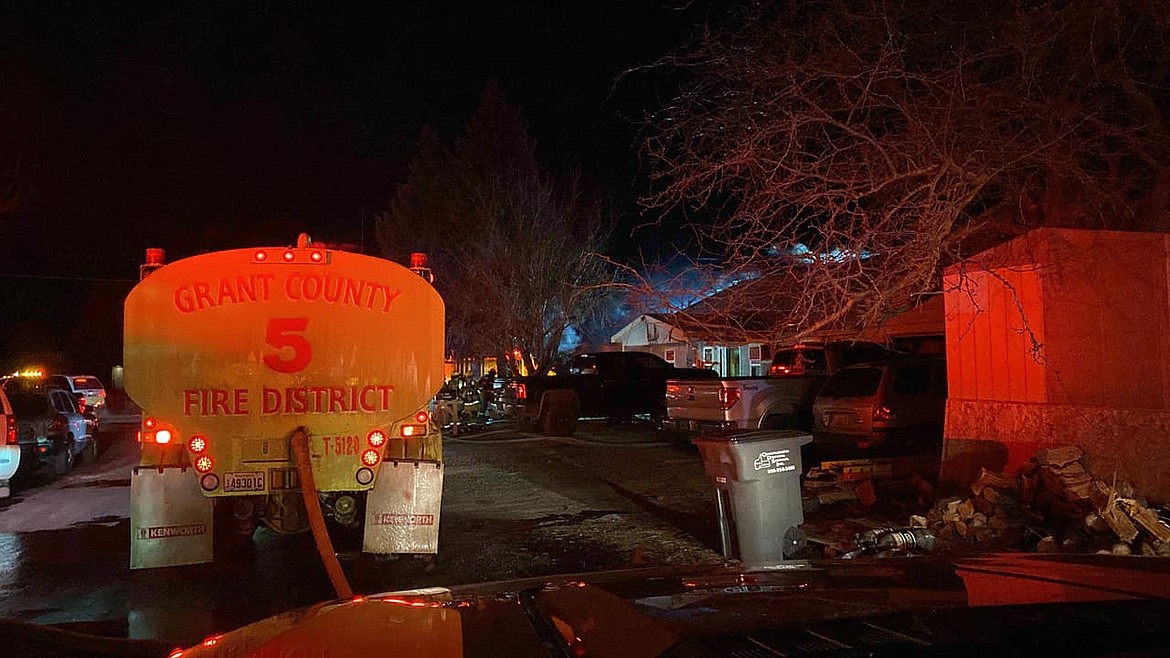 A Grant County Fire District 5 vehicle at the site of a structure fire on January 12. The county fire marshal’s office encourages all residents to use extra caution when heating their homes with space heaters.