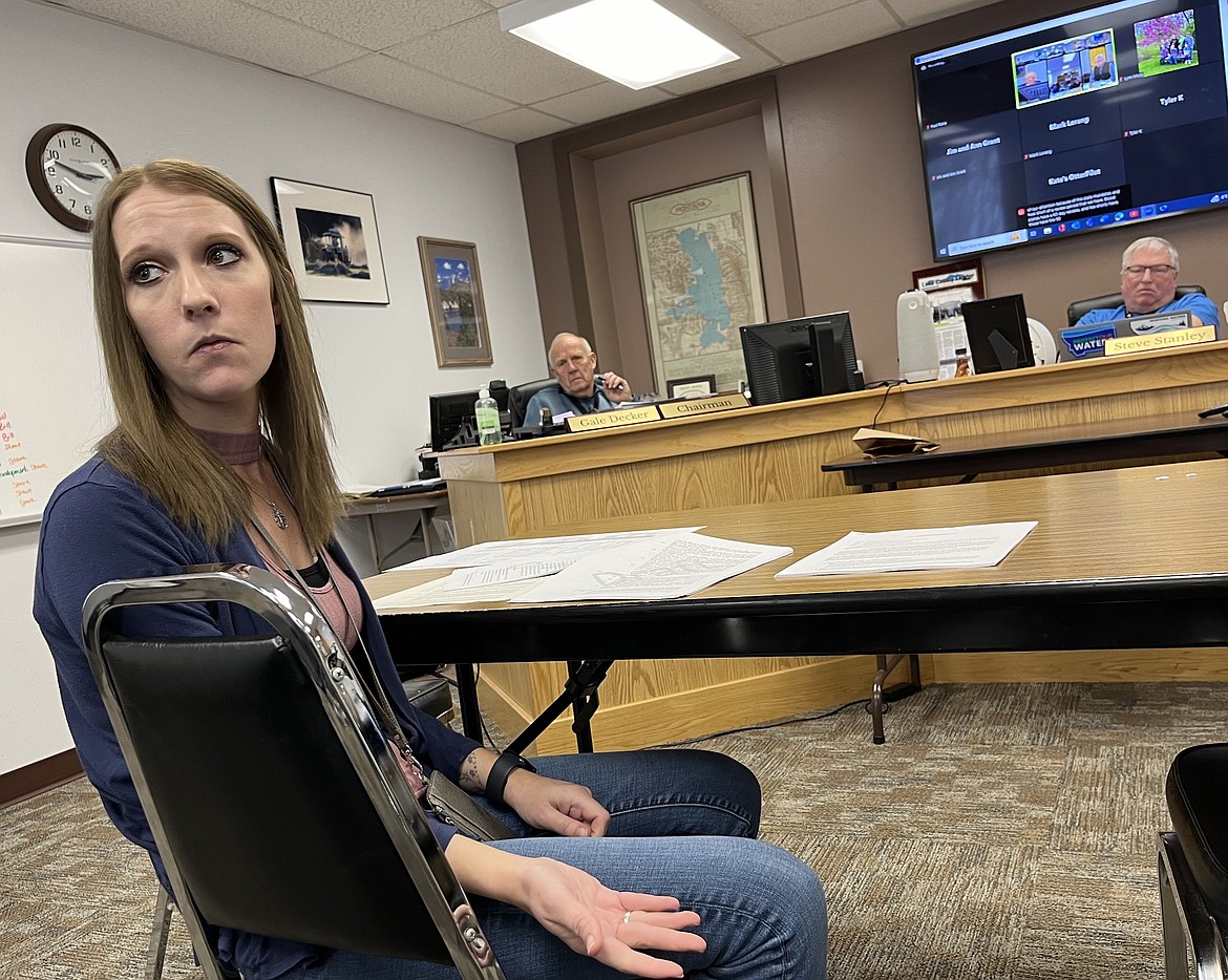 Lake County Planning Director Tifani Murphy fields questions and concerns during last Thursday's commissioners' meeting, held to amend the county's lakeshore protection regulations. (Kristi Niemeyer/Leader)