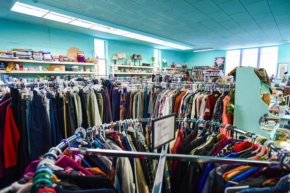 Racks of clothing and items for sale at Kalispell Community Thrift on Tuesday, Jan. 16. (Casey Kreider/Daily Inter Lake)