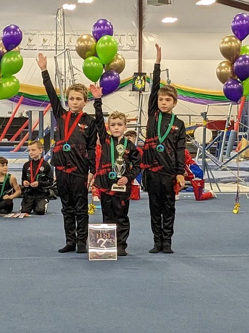 Courtesy photo
Avant Coeur Gymnastics Level 3 boys take 3rd Place Team at the Flip Festival in Spokane. From left are Kason Dellara, Jakob Clinton and Eric Newell.