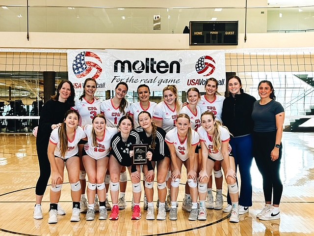 Courtesy photo
The College Prep Academy U17 volleyball team went undefeated in the 17/18 division, winning the gold championship at the Fiesta MLK Classic in Phoenix, Ariz. In the front row from left are Kensey Knoll, Taylor Winey, Daphne Neeley, Lola Jeanselme, Jessalyn Wilson and Kyla Ross; and back row from left, head coach Nicole Rayborn, Reese DeGroot, Paisley Goings, Camryn Chapman, Ashleigh Feld, Jordynn Albright, Addy McKarcher, assistant coach Kaela Straw and assistant coach Jesse Stires. Not pictured is Landree Simon.