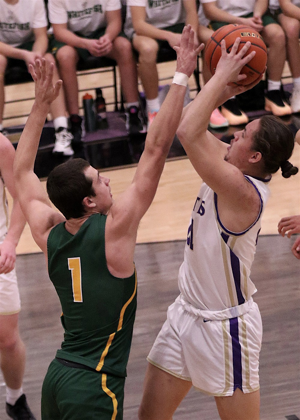 Pirate Ezra Fasthorse piled in eight points during a close matchup with Whitefish last Tuesday. (Bob Gunderson photo)