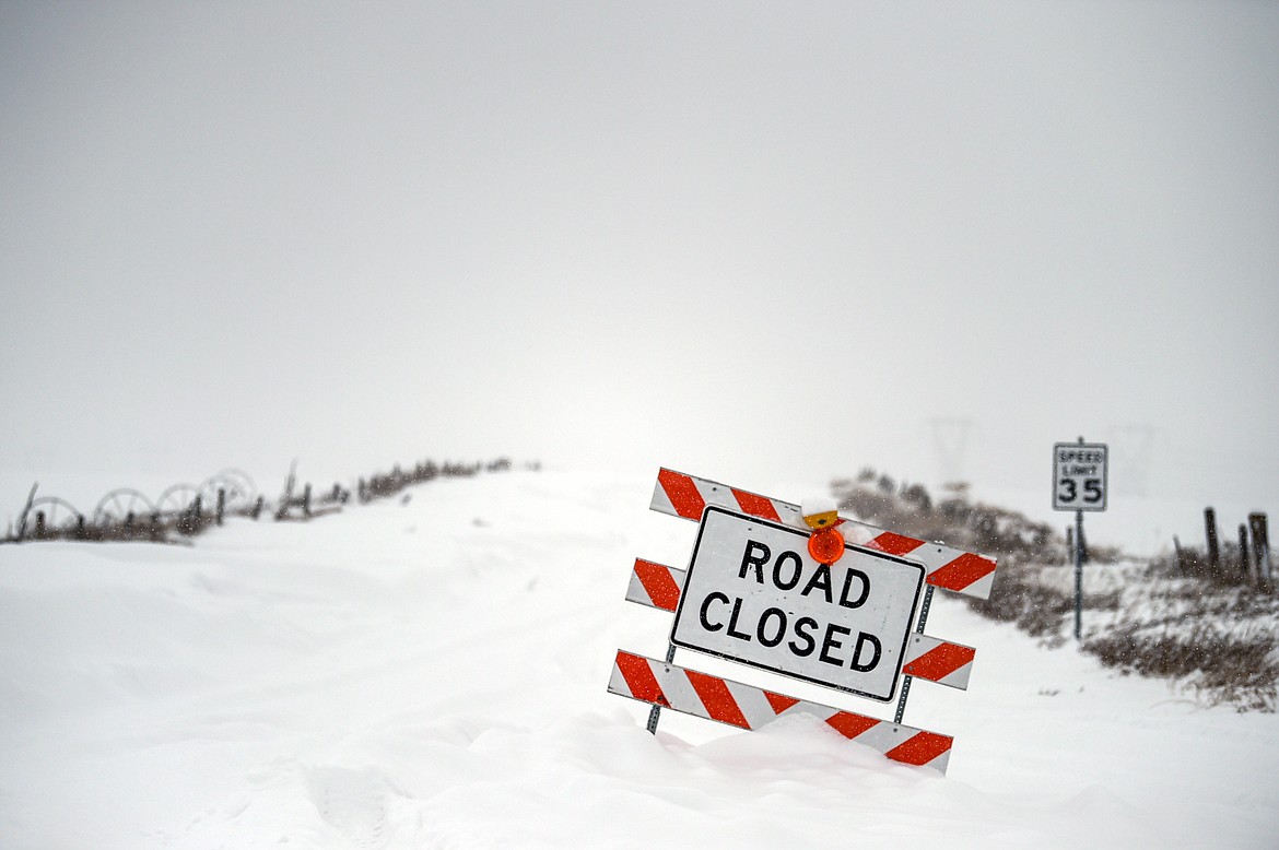 A Road Closed sign along Four Mile Drive in Kalispell on Wednesday, Jan. 17. (Casey Kreider/Daily Inter Lake)