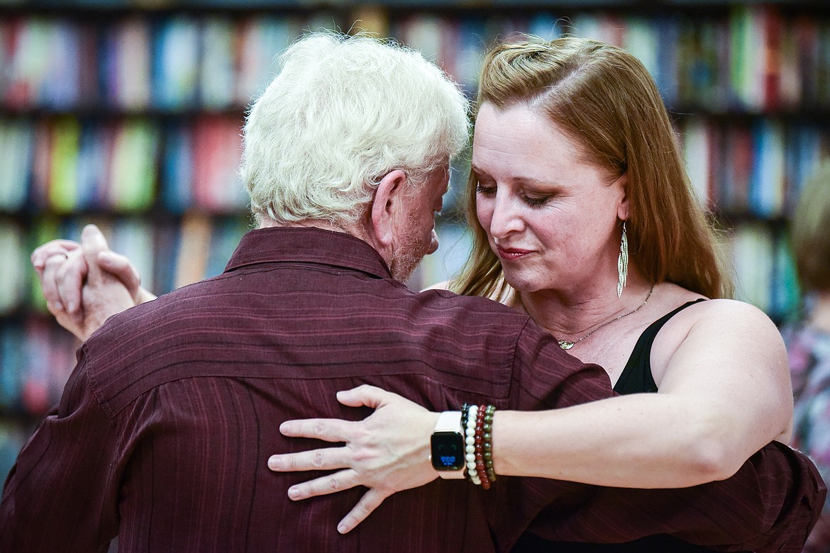 Dwight Bergeron and Candace Zumalt dance the Argentine tango at a Kalipsell Tango class at the Kalispell Senior Center on Tuesday, Jan. 16. (Casey Kreider/Daily Inter Lake)