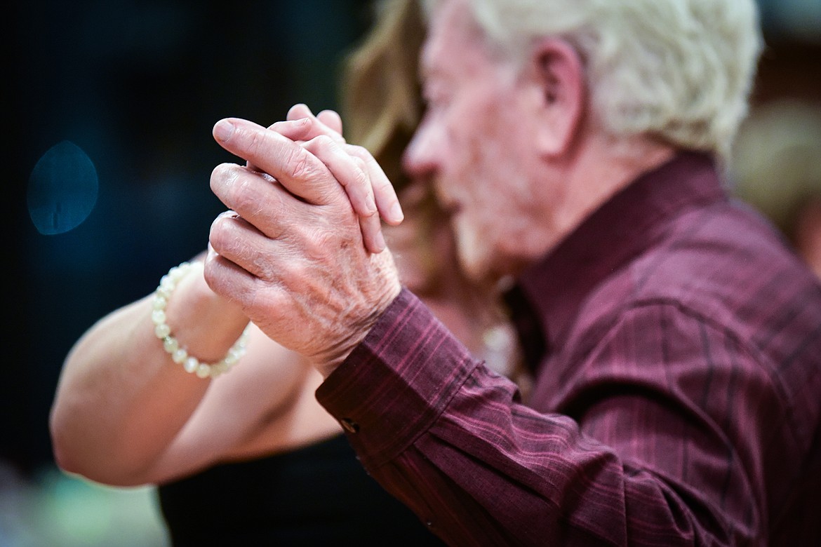 Dwight Bergeron and Candace Zumalt dance the Argentine tango at a Kalipsell Tango class at the Kalispell Senior Center on Tuesday, Jan. 16. (Casey Kreider/Daily Inter Lake)