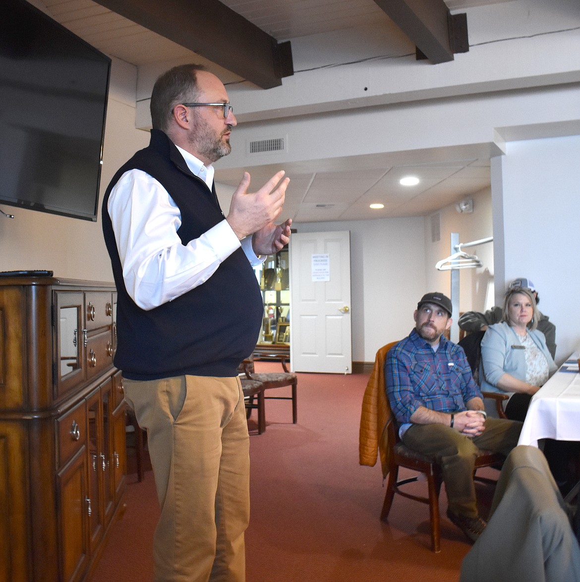 Karl Eckhart, vice president of intergovernmental affairs for the National Association of Home Builders, talks to a gathering of construction and real estate professionals in Moses Lake Jan. 11.