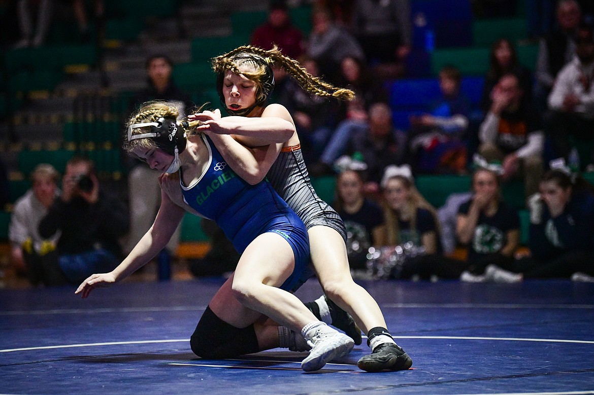 Flathead's Bella Downing wrestles Glacier's Temree Payne-Taylor at 120 lbs.at Glacier High School on Thursday, Jan. 18. (Casey Kreider/Daily Inter Lake)