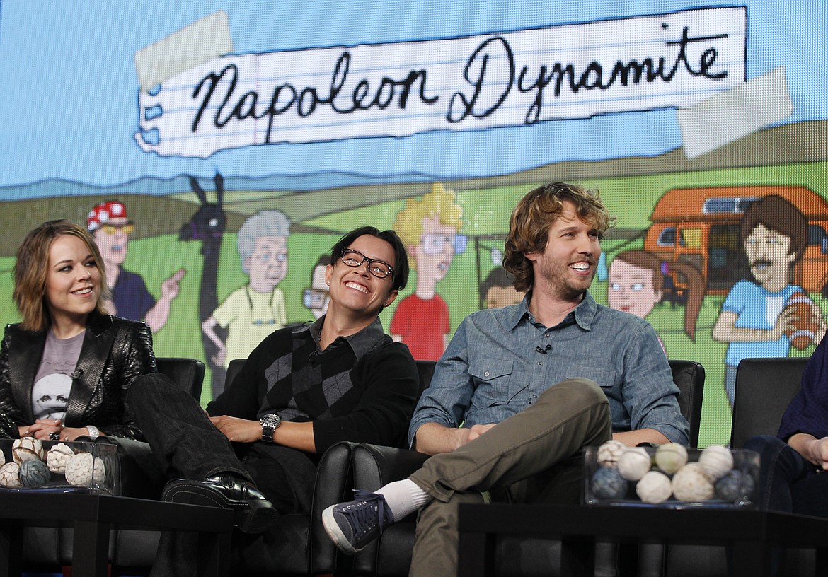From left, cast members Tina Majorino, Efren Ramirez and Jon Heder participate in a panel discussion for the Fox animated television show "Napoleon Dynamite" Jan. 8, 2012 at the Fox Broadcasting Company Television Critics Association Winter Press Tour in Pasadena, Calif. The Coeur d'Alene Public Library will host a free showing of "Napoleon Dynamite" at 2 p.m. Saturday in celebration of its 20th anniversary.