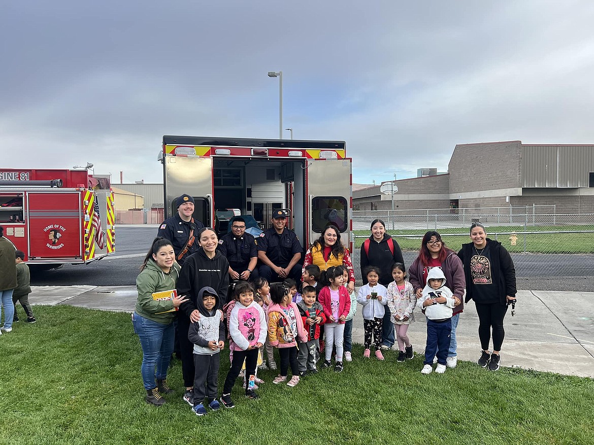 Grant County Fire District 8 personnel show an ambulance to local children. The district’s EMS levy will be on the ballot Feb. 13.