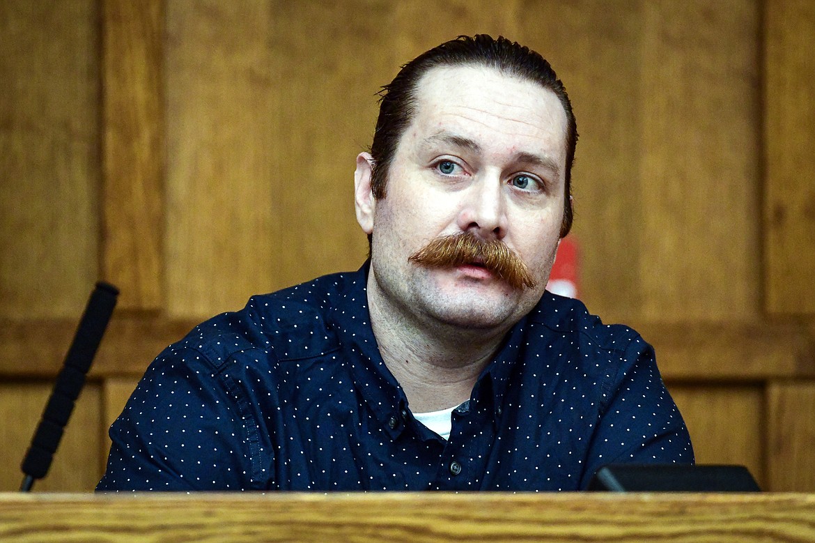 Steven Justin Hedtrick testifies during his trial on charges of felony deliberate homicide in Flathead County District Court on Friday, Jan. 19. (Casey Kreider/Daily Inter Lake)