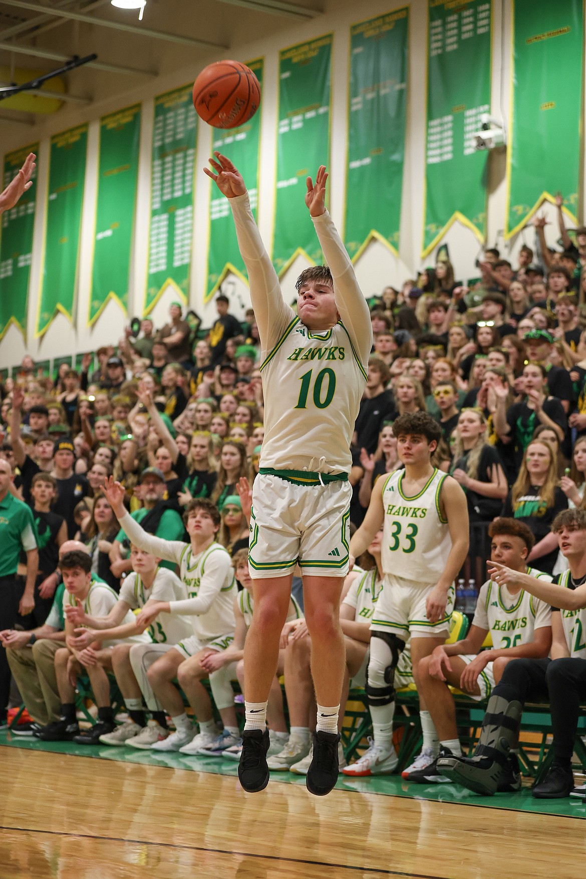 JASON DUCHOW PHOTOGRAPHY
Lakeland senior guard Kenton Ferguson shoots a 3-pointer during Friday's Battle for the Paddle spirit game against Sandpoint at Hawk Court in Rathdrum.