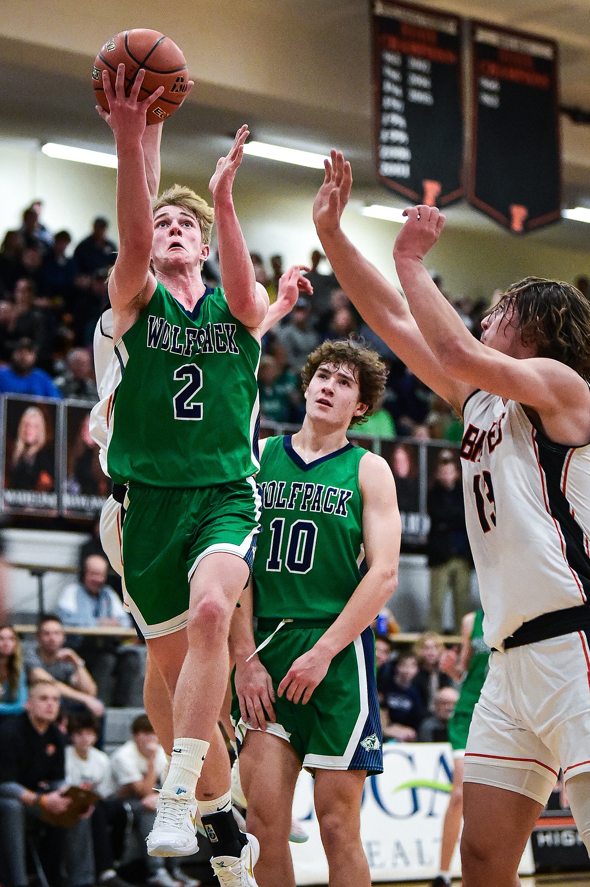 Glacier's Liam Ells (2) drives to the basket in the first half against Flathead at Flathead High School on Friday, Jan. 19. (Casey Kreider/Daily Inter Lake)
