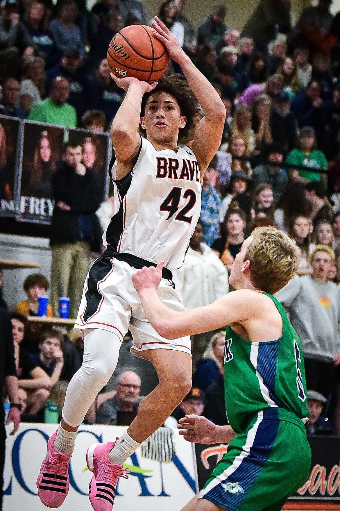 Flathead's Jordan Griffin (42) shoots in the second half against Glacier at Flathead High School on Friday, Jan. 19. (Casey Kreider/Daily Inter Lake)