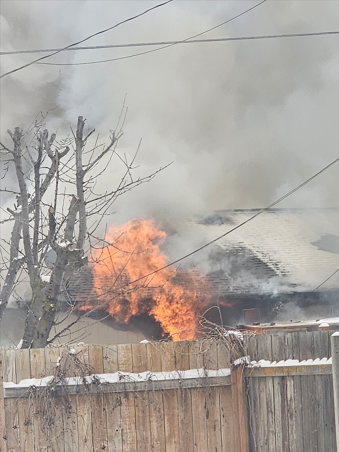 A fire broke out in Moses Lake Saturday near a chicken coop in or near the garage of a duplex on the base in Moses Lake. One side of the duplex was likely a complete loss according to neighbors who witnessed the fire.