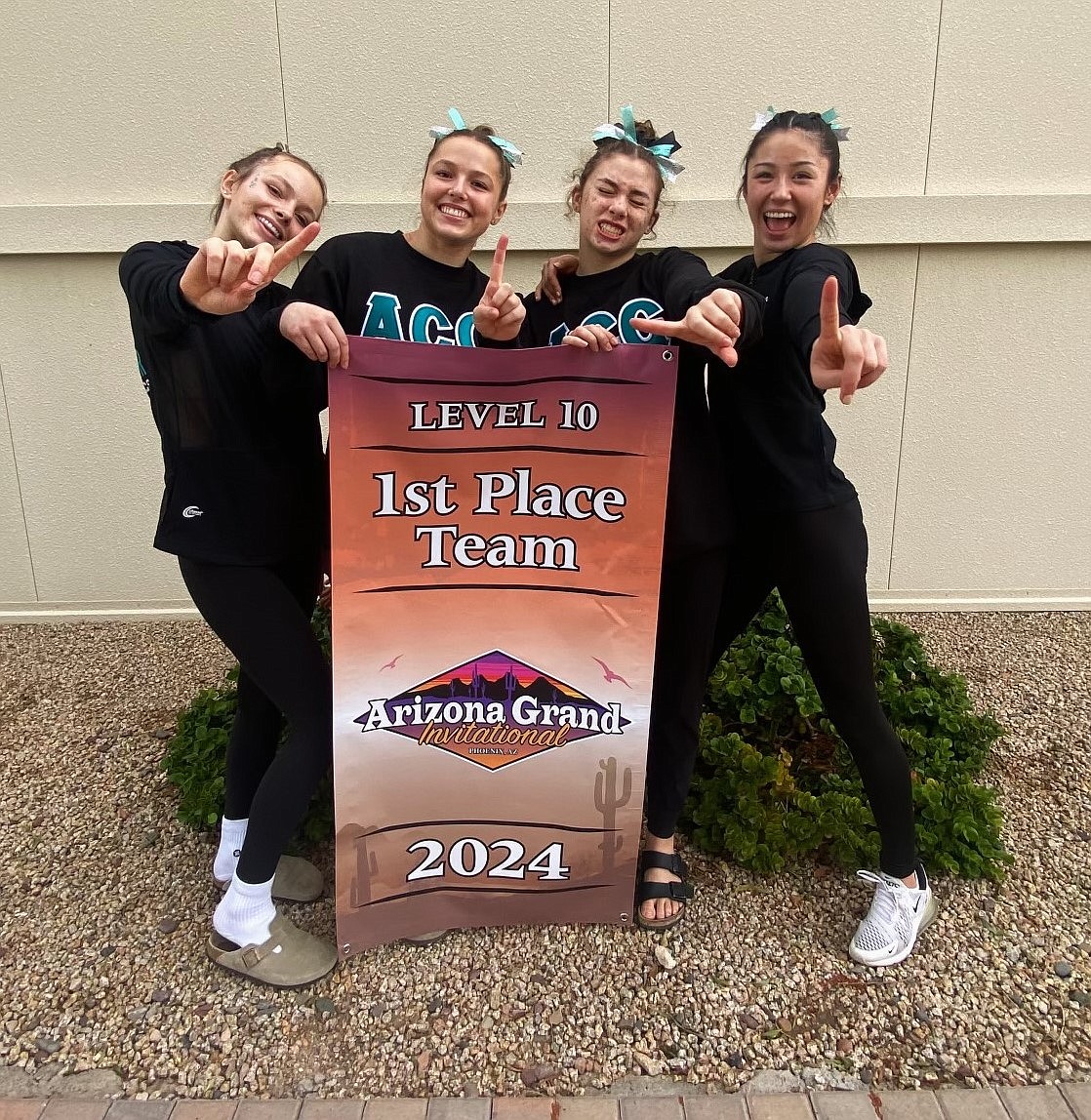 Courtesy photo
Avant Coeur Gymnastics Level 10 girls take 1st Place Team at the Arizona Grand Invitational in Phoenix. From left are Eden Lamburth, Madalyn McCormick, Jazzy Quagliana and Maiya Terry.