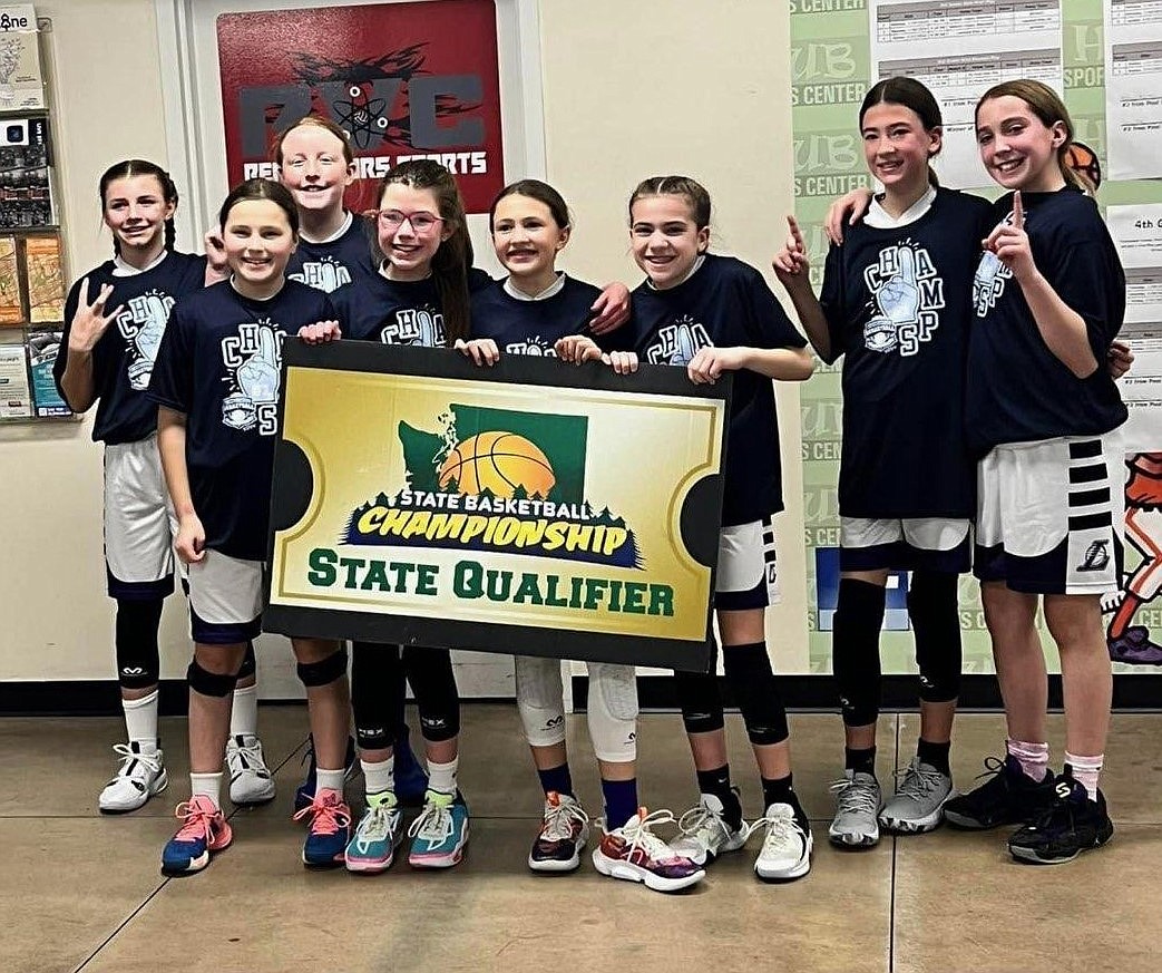 Courtesy photo
This past weekend the fifth grade Coeur d'Alene Lakers finished undefeated at the Winter Freeze at the HUB Sports Center in Liberty Lake. In the front row from left are Quinn Martin, Peyton Brulotte, Teagan Phenicie and Emory Talbot; and back row from left, Addi Salas, Mary Kate Doree, Brylee Brown and Kyal Carlson.