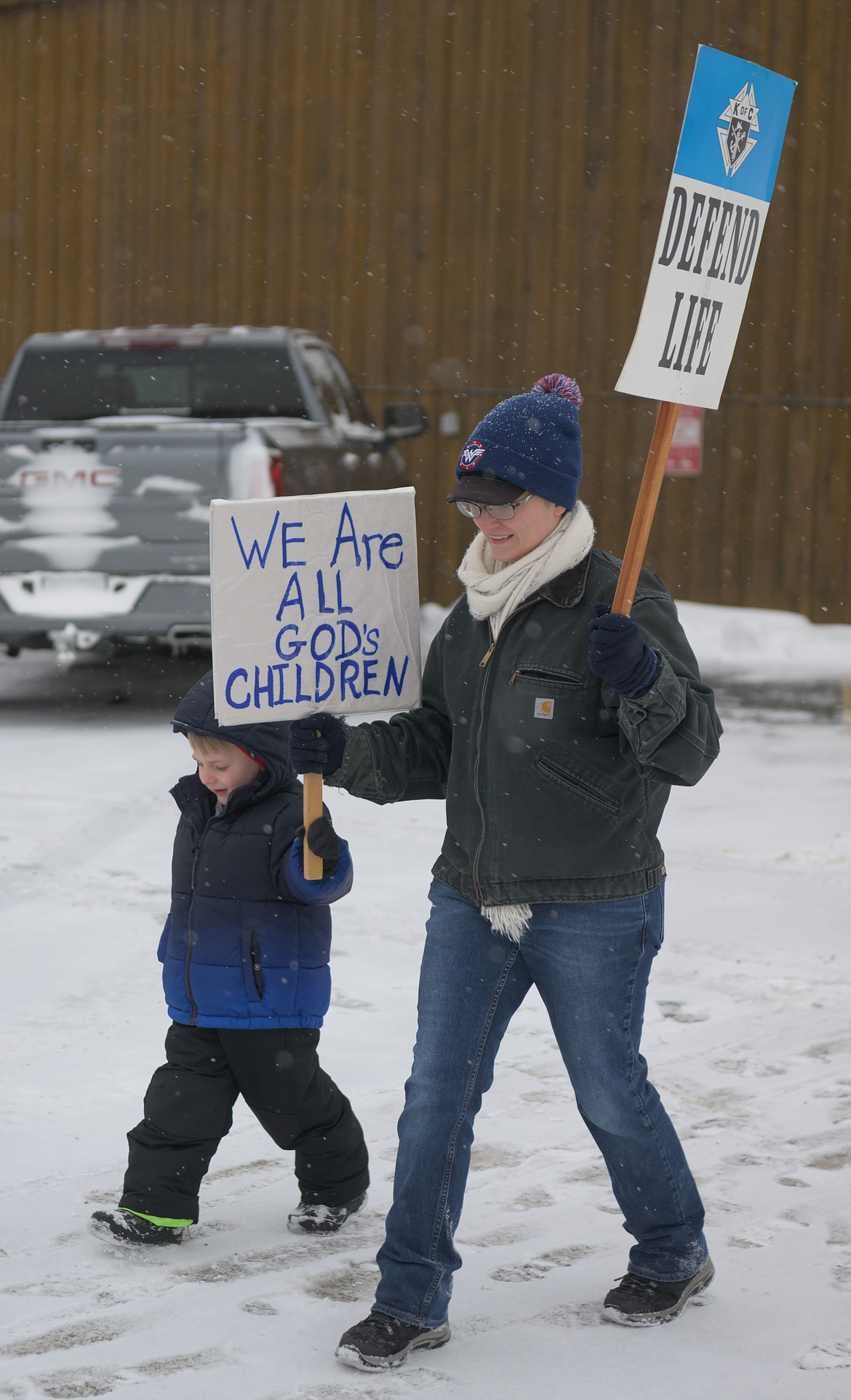 Teresa McDonald and her son Abel take part in the March for Life. (Tracy Scott/Valley Press)