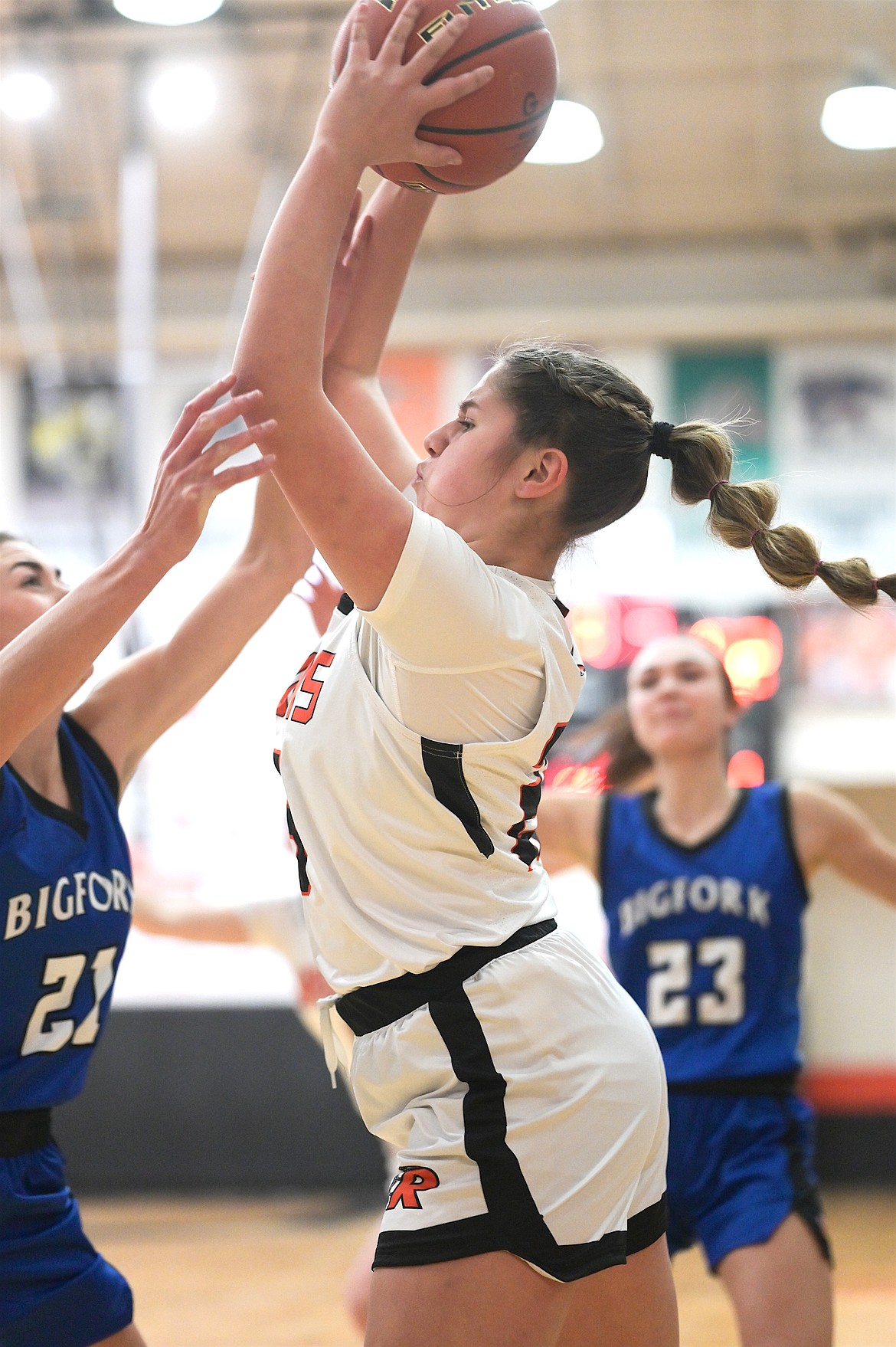 Maiden Zailee Hewankorn reaches for the basket against Bigfork Jan. 20.  (Christa Umphrey photo)