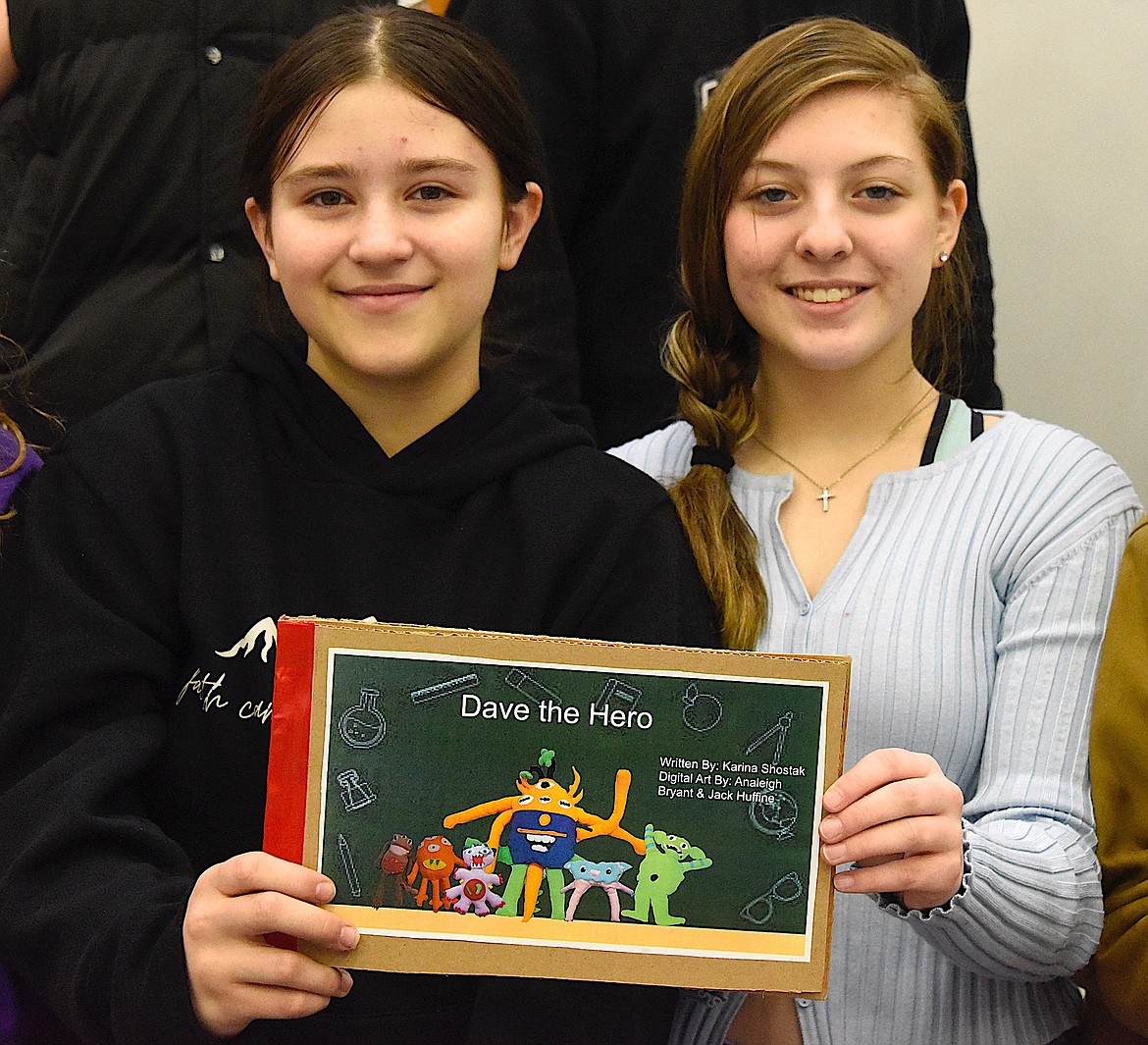 These two girls were writers for Jackson Mays' monster Dave. (Berl Tiskus/Leader)