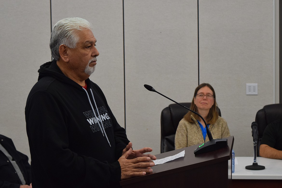 Adams County Parks District 1 Board Chair Rolando Cerrillo announces the district’s donation of $5,000 to the city of Othello to replace the entrance sign of P.J. Taggares Park.