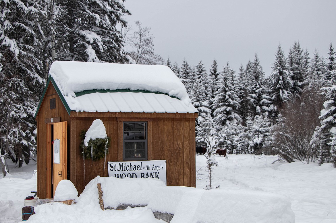 The volunteer hut at the St Michael & All Angels Wood Ministry in Fortine, Montana is seen on Jan. 20, 2024. Every Saturday, the hut is filed with warm drinks and cookies for volunteers. (Kate Heston/Daily Inter Lake)