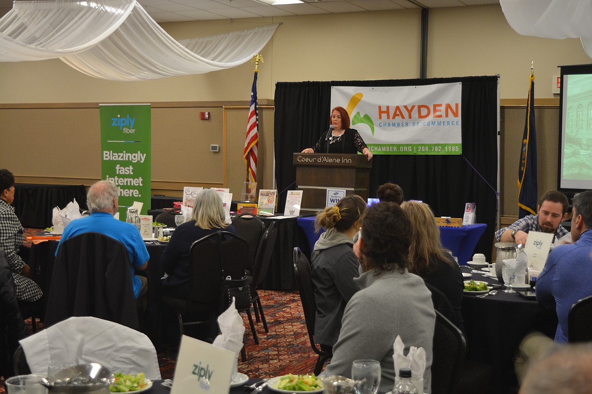 Hayden Chamber of Commerce President and CEO Andrea Fulks addresses the crowd during the Business Excellence Awards for the Hayden Chamber of Commerce Thursday.