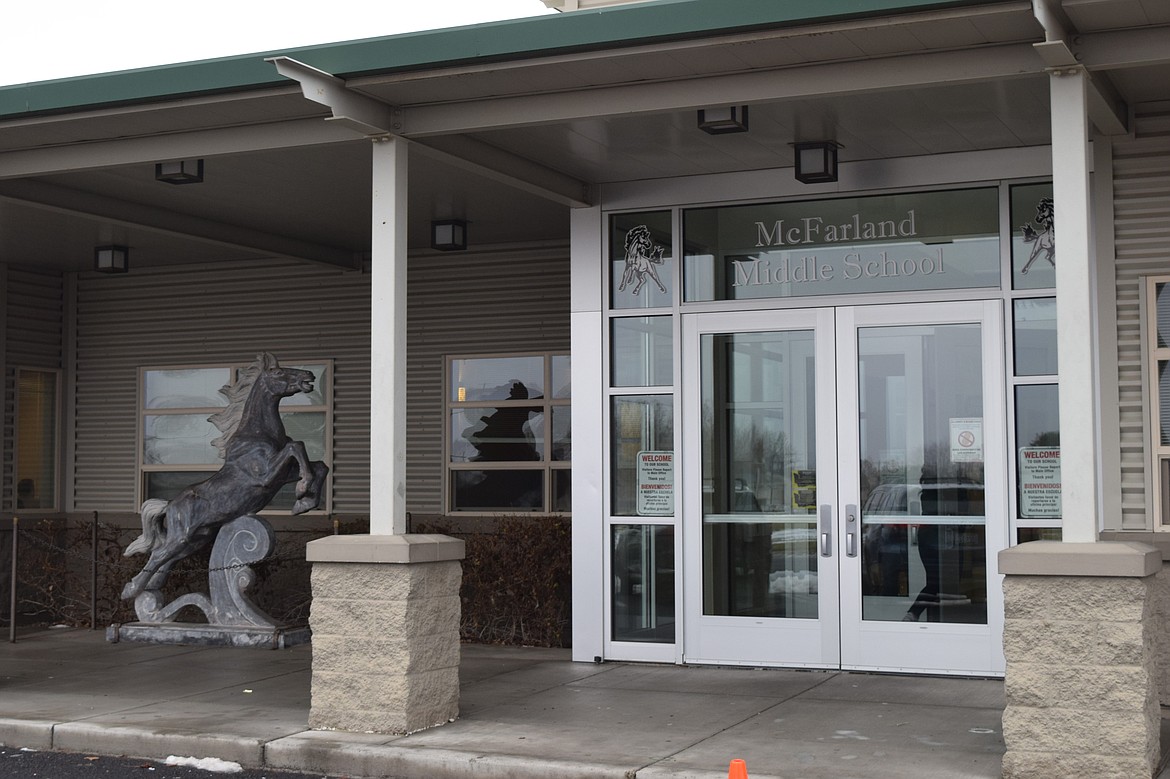 Exterior of McFarland Middle School in Othello. McFarland Principal Carlos Gonzalez said in Monday’s Othello School Board Meeting that the middle school is trying to close the gap between its state assessment averages and Washington’s averages.