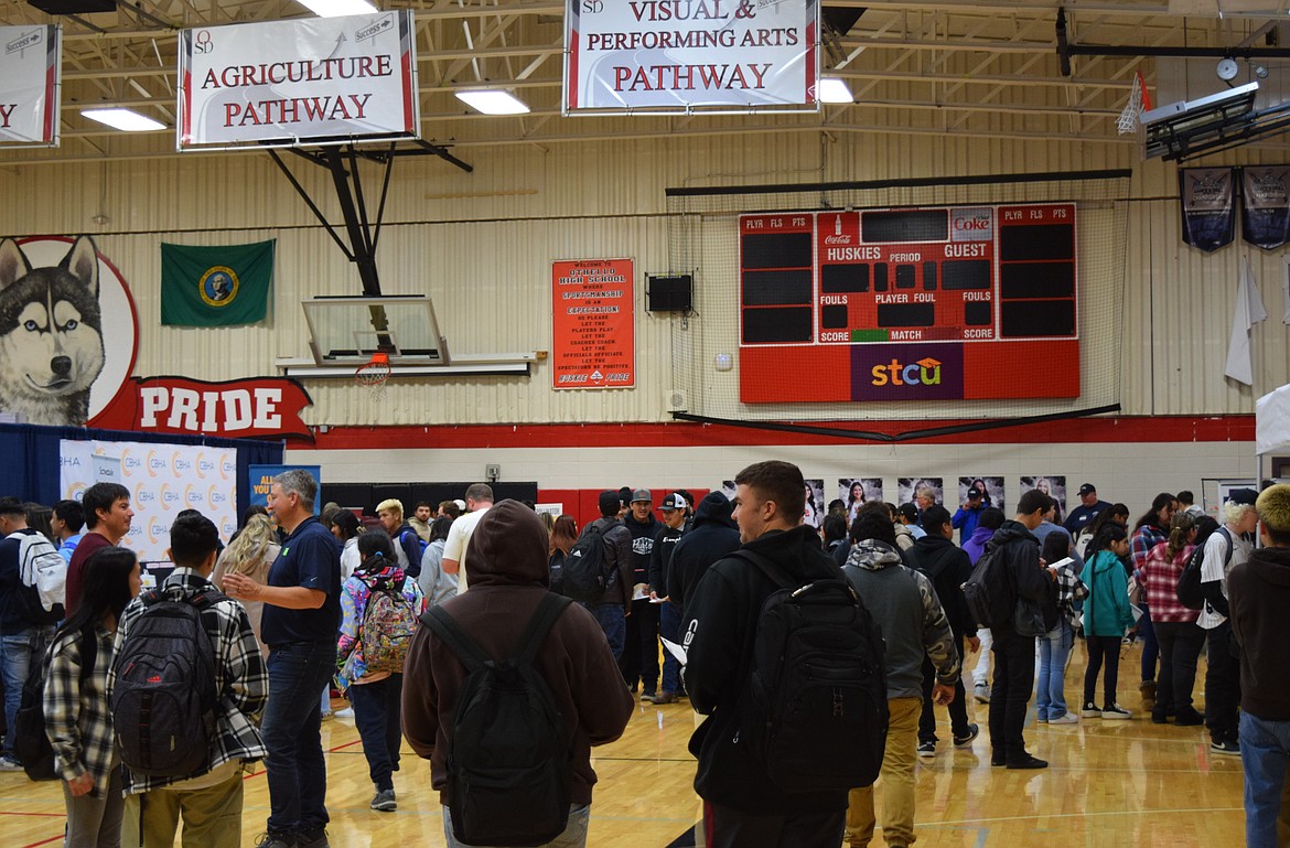 Othello students gather for the 2023 Othello Career Showcase in October. McFarland Middle School is working to catch up to state assessment averages, according to Principal Carlos Gonzalez.