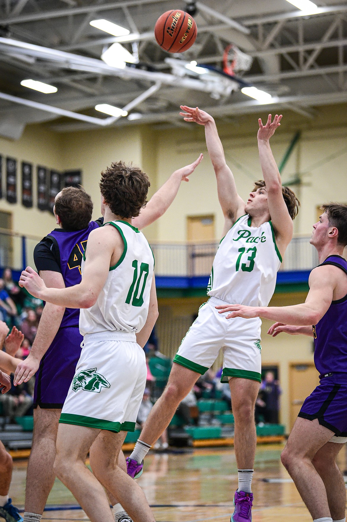 Glacier's Joshua Eagleton (13) shoots in the first half against Missoula Sentinel at Glacier High School on Saturday, Jan. 27. (Casey Kreider/Daily Inter Lake)