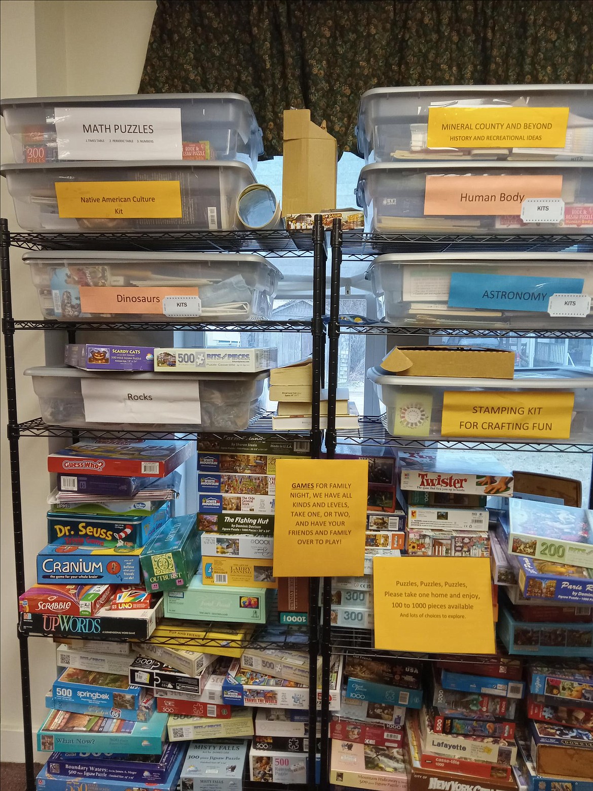 The Mineral County Public Library has been thinking outside the box with new ideas of reaching out, and one of the latest happens to be inside a box. Rather a bin, as Home Schooling Kits for students and Memory Kits for the elderly are available to check out and study different topics at home. Each kit is full of information, hands-on exercises, pictures and scholastic challenges. (Monte Turner/Mineral Independent)