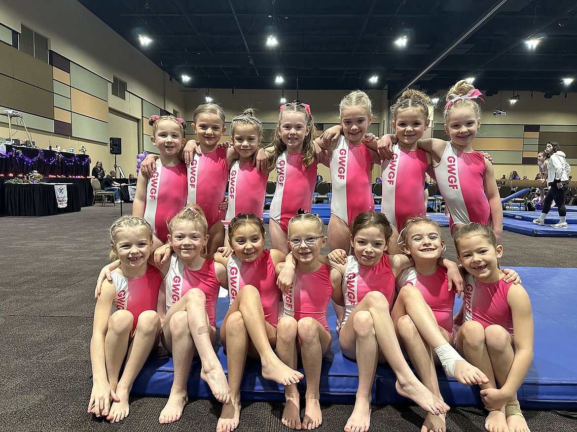 Avant Coeur Gymnastics Level 2 girls took 3rd Place Team at the Wine Country Classic in Kennewick, Wash. In the front row from left are Lottie Agostinelli, Aurelia Underdahl, Daisy Tapia, Georgie Dance, Sophie Pierce, Olivia Evenson and Harbor Romanosky; and back row from left, Faith Scott, Jubilee Patterson, Jovie Bitnoff, Dylan Caten, Grace Looney, Shay Bridges and Arrow Babowicz.