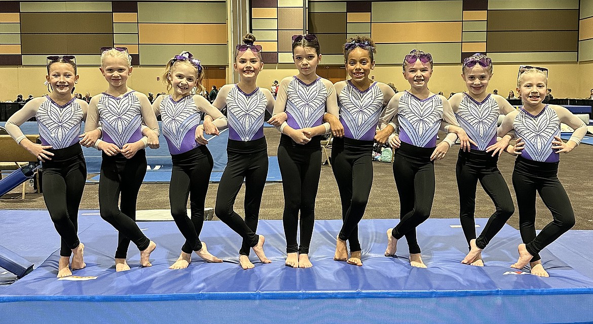 Courtesy photo
Avant Coeur Gymnastics Level 3 girls took 3rd Place Team at the Wine Country Classic in Kennewick, Wash. From left are Paisley Moore, Abigail Dellara, Shea McGinnis, Avonlea Cotton, Isla Moore, Sunny Monteith, Brinley Enns, Lacey Bitnoff and Lydia Mohr.