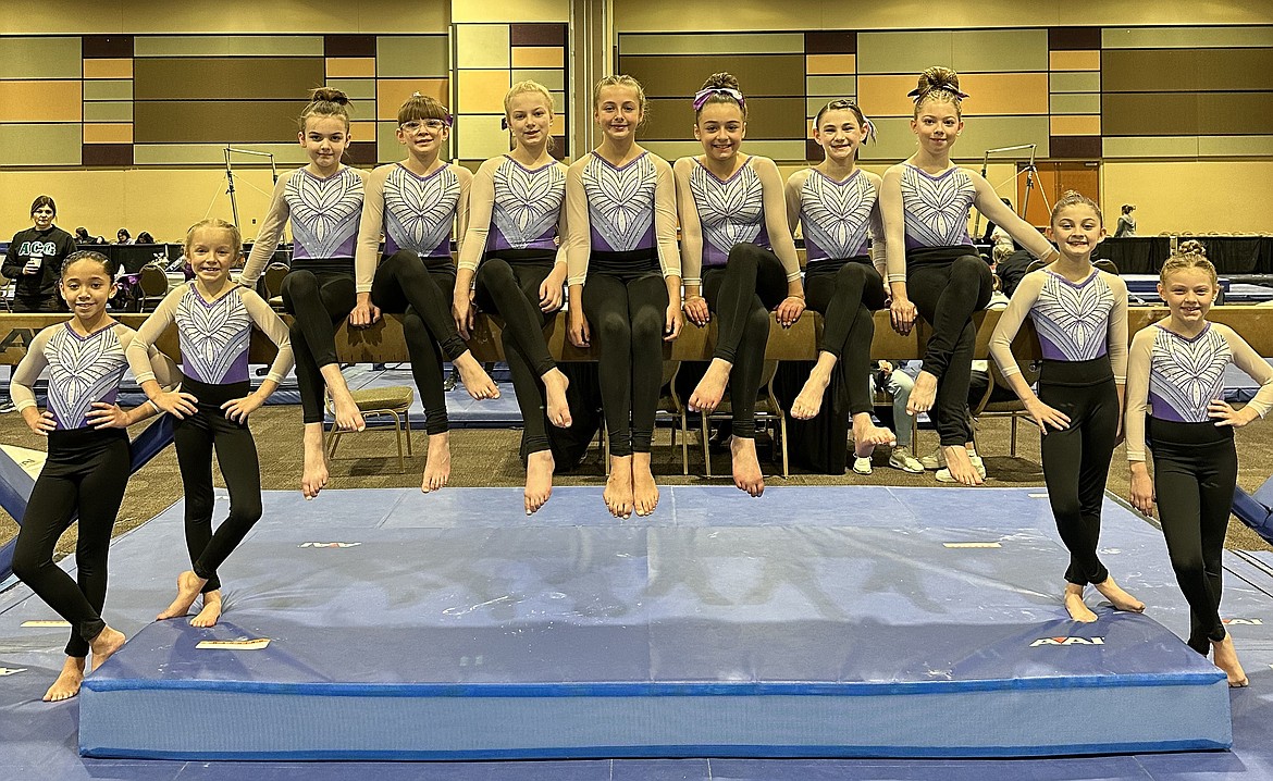 Courtesy photo
Avant Coeur Gymnastics Level 4 girls took 3rd Place Team at the Wine Country Classic in Kennewick, Wash. From left are Saige Cruz, Eve Seaman, Lennox McClennen, Luna Perez, Claire Baxter, Braelyn Dally, Jonni Ridolph, Ruby Brucick, Brooklyn Anderson, Brooklyn Adams and Ryleigh Salvador.