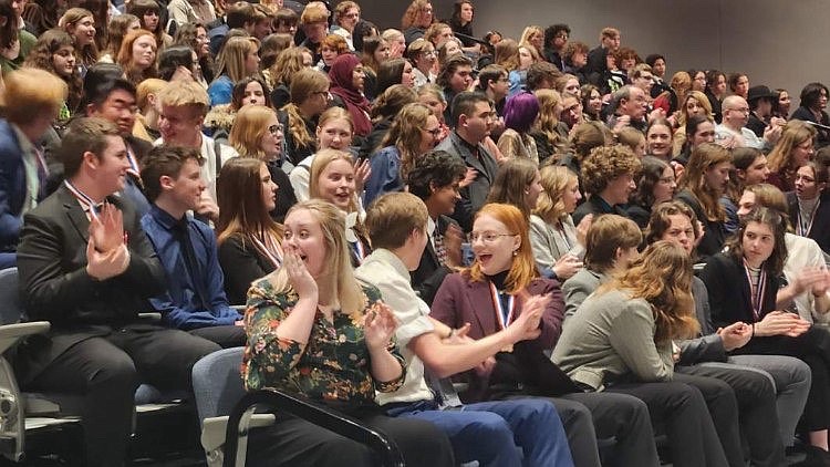 Flathead High School team members show excitement as state results are announced Jan. 27 at Missoula.(Courtesy photo)