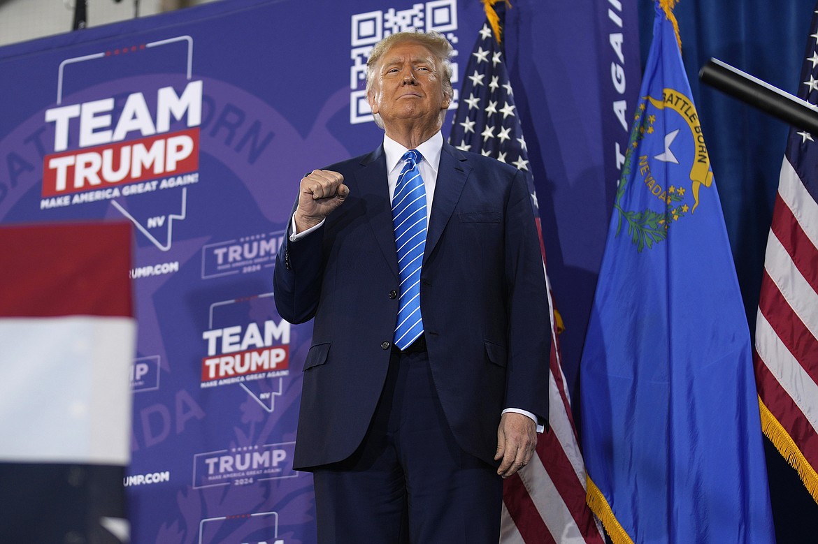 Republican presidential candidate former President Donald Trump speaks at a campaign event Saturday, Jan. 27, 2024, in Las Vegas. (AP Photo/John Locher)